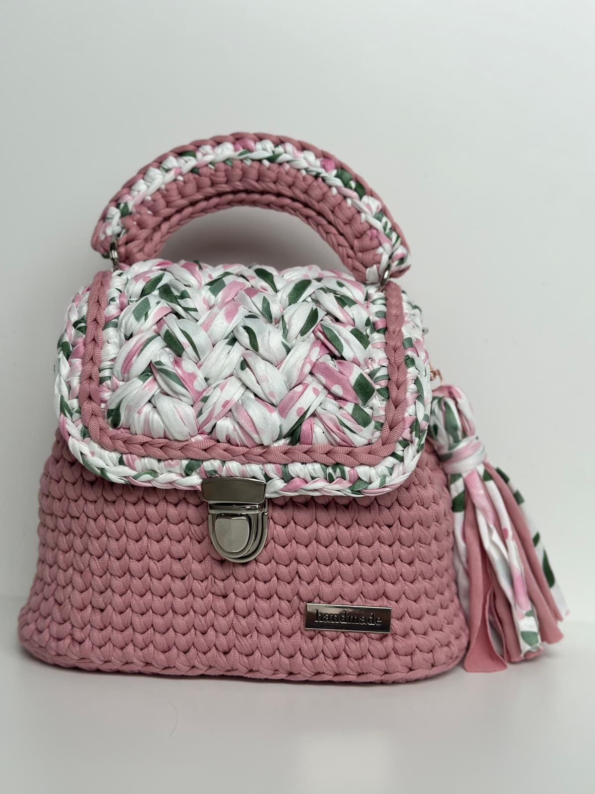 Crochet Bag — Pink with Tassel