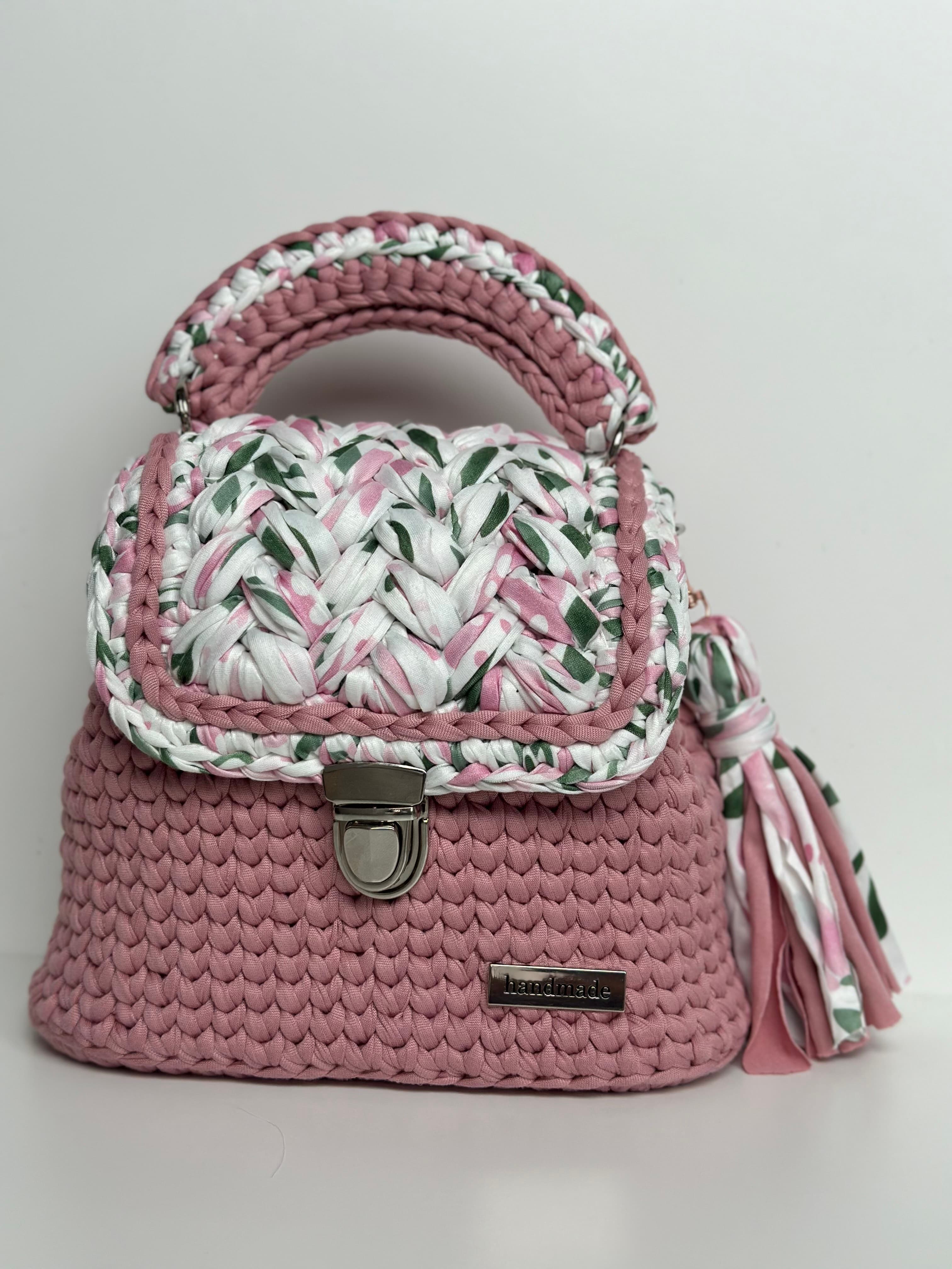 Crochet Bag — Pink with Tassel