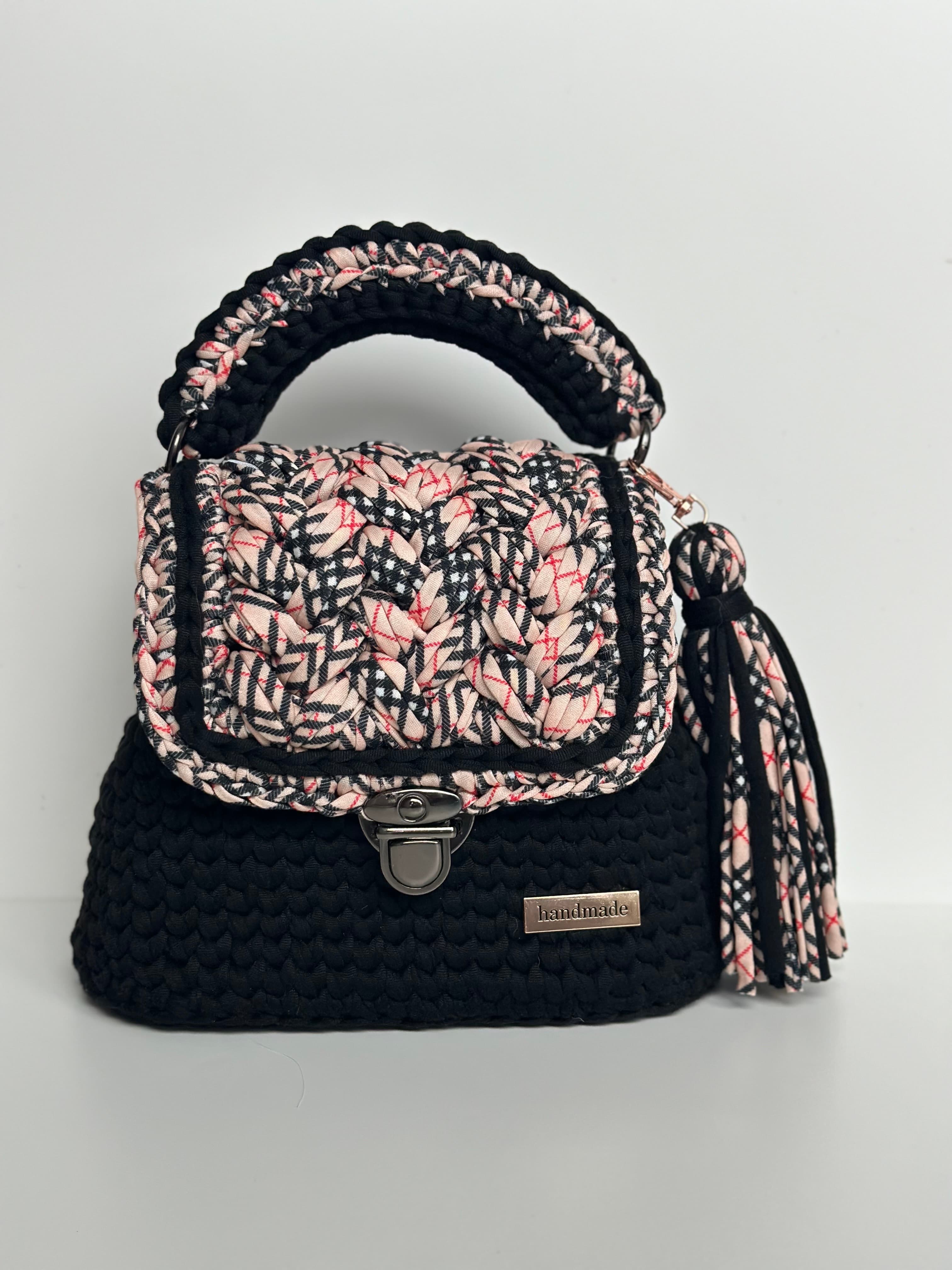 Crochet Bag — Black with Tassel